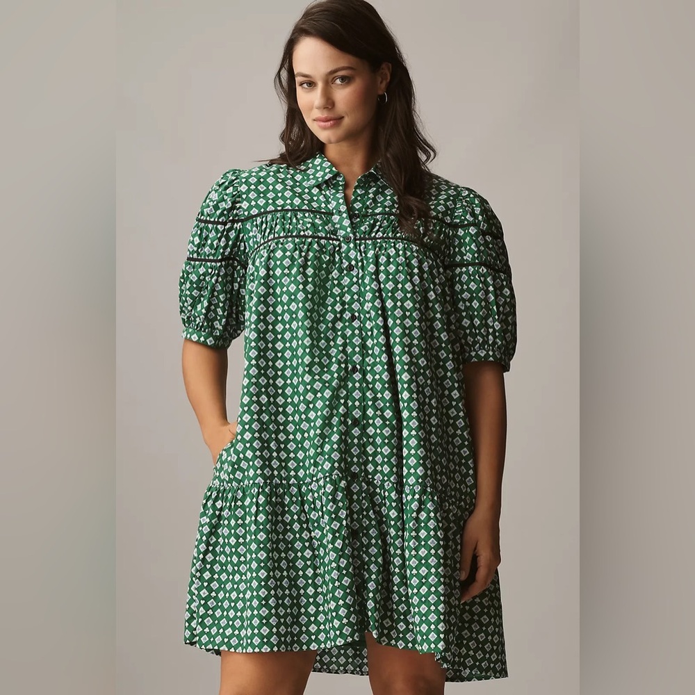 The Leandra Shirred Yoke Mini Dress by Maeve